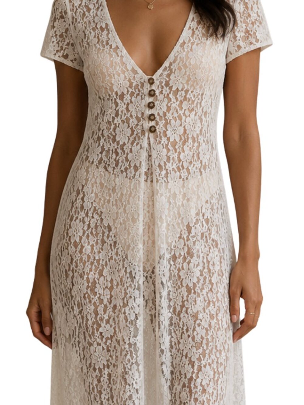 Vintage Ivory Lace Button Down Maxi Dress — SIZE 4
